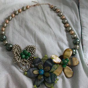 Vintage Floral Statement Necklace Chunky Style Hand Made OOAK Ocean Colors